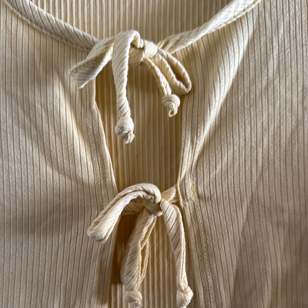 Yellow Ribbed Tie-Front Top - Picture 3 of 5